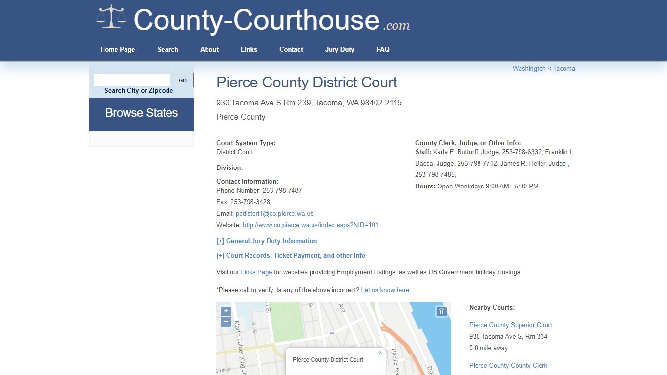 Pierce County District Court in Tacoma, WA - Court Information